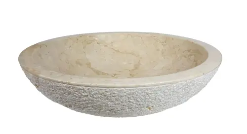 Product image of the product “Bowl round polished inside, 40cm dia. made from white marble. Picked outside Outside slightly embossed | 40 cm”